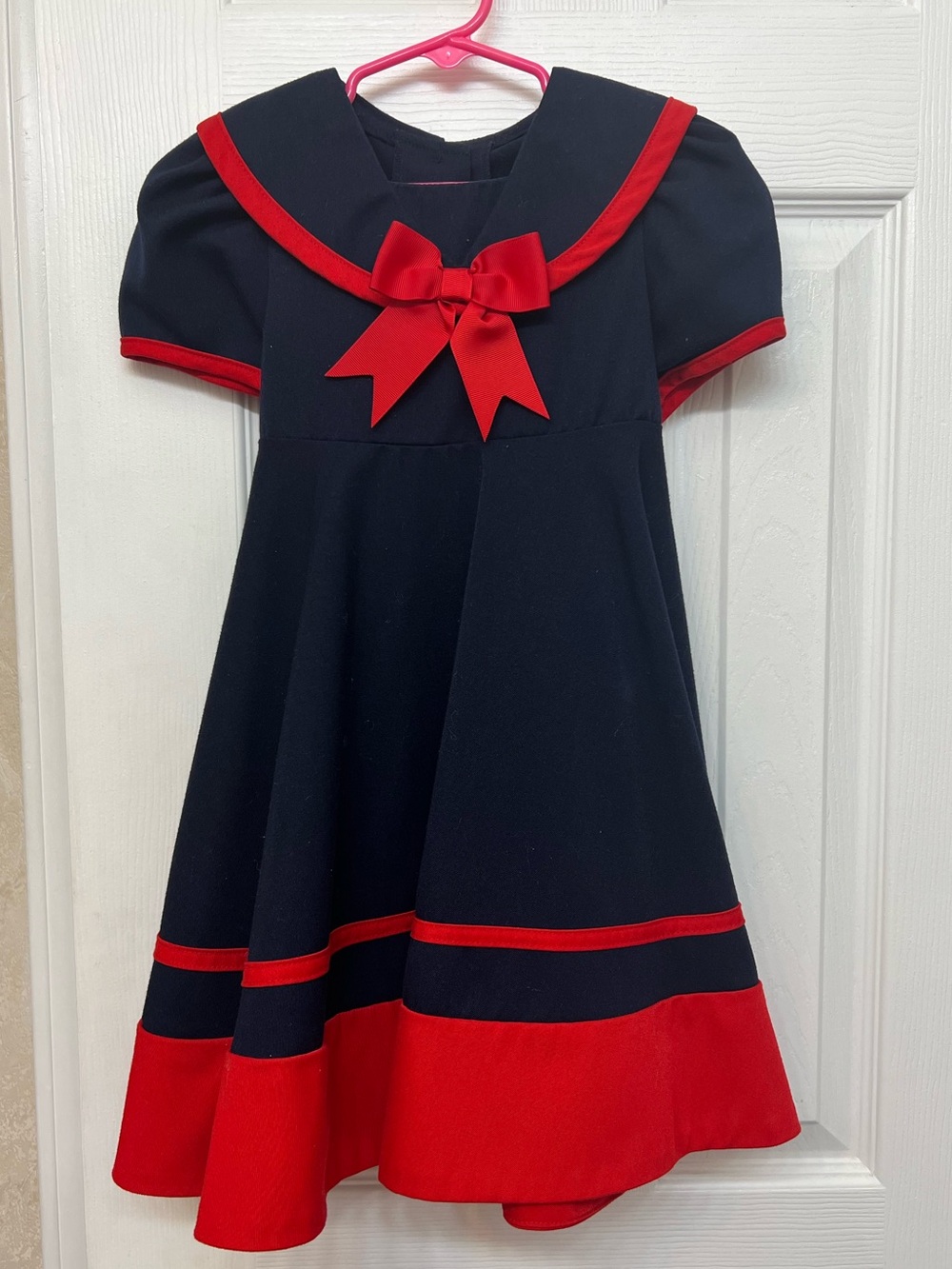 Girl's Navy & Red Sailor Style Dress with Bow